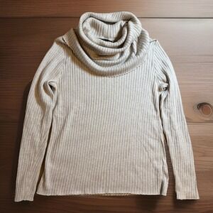 Peruvian Connection Shirt Womens Large Beige Cowl Neck Tunic Long Sleeve Stretch